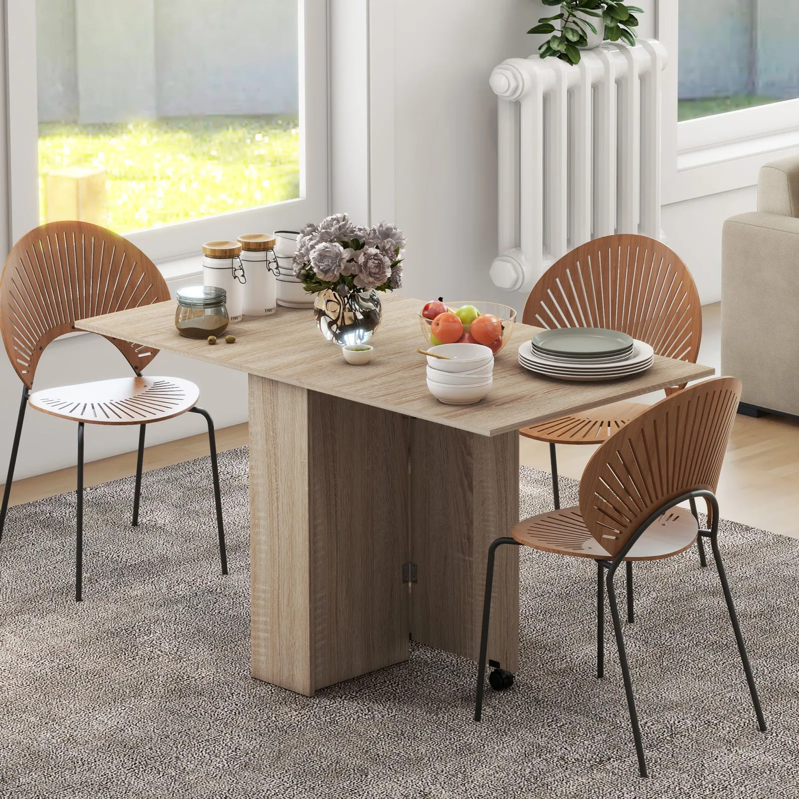 HOMCOM 80-140 cm Folding Dining Table for 4-6 Drop Leaf Table in Natural