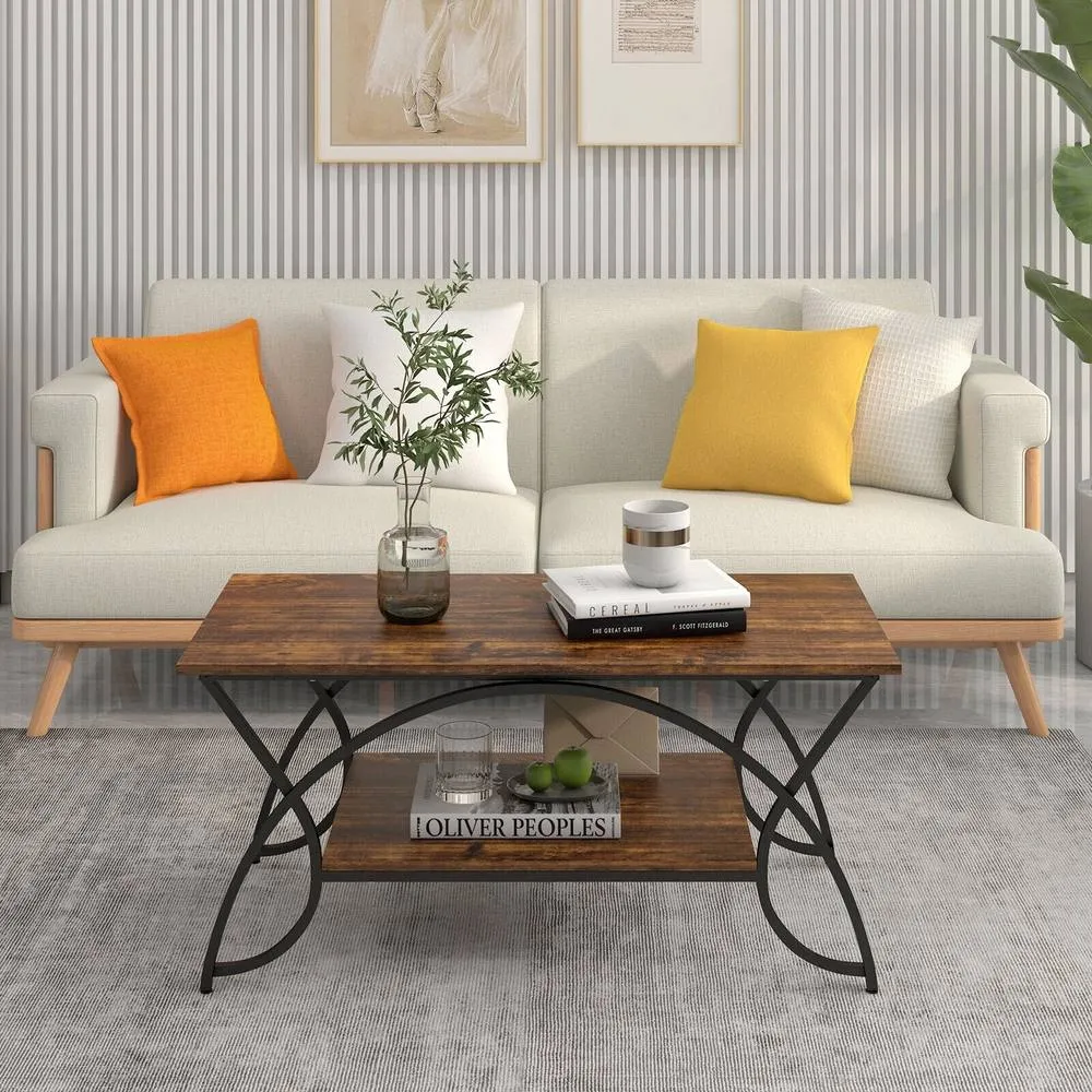 Costway 2-tier rectangular coffee table / living room tea table in Brown 4