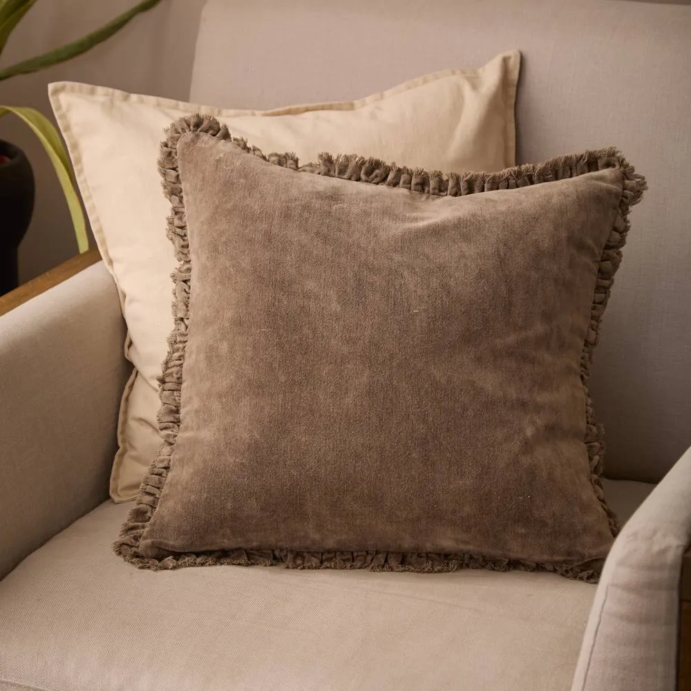 Yard Bertie 100% Cotton Velvet Cushion in Chocolate 1