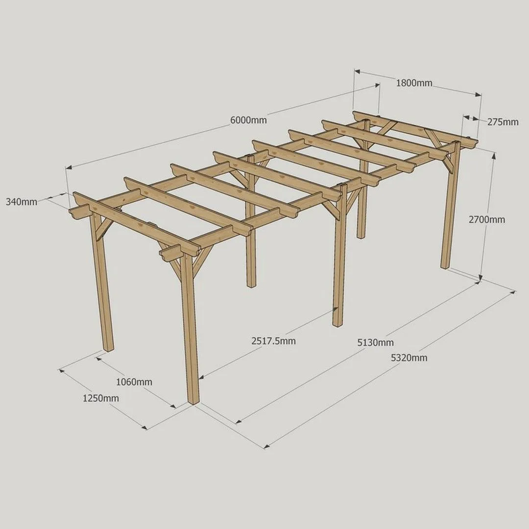 Rutland County Garden Furniture Ltd Garden Pergola 6 Posts - Wood - L180 x W600 x H270 cm - Light Green in Brown 4