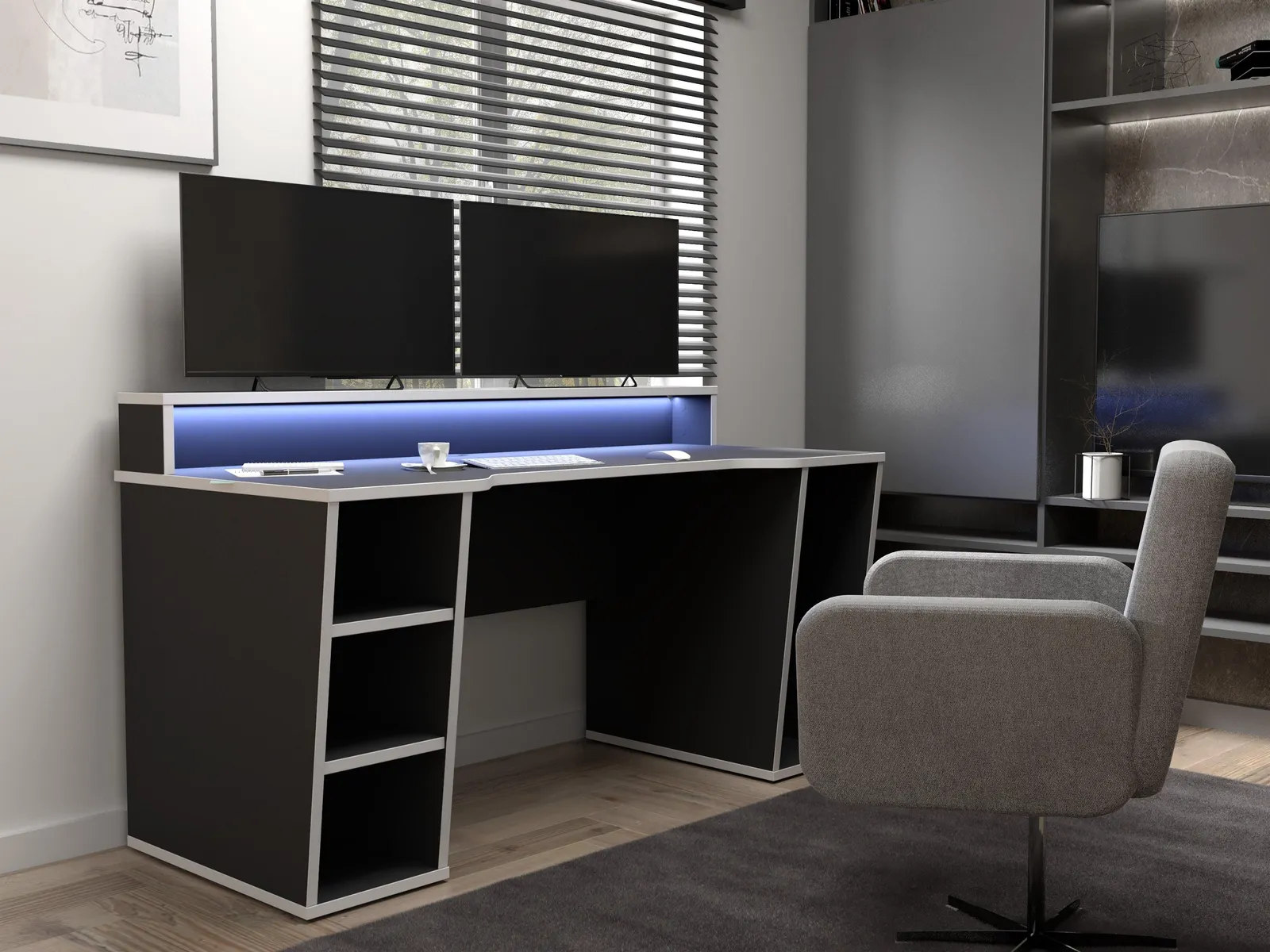 Furniture To Go Loadout Black Gaming Desk 2 Shelves with Colour Changing LED 3