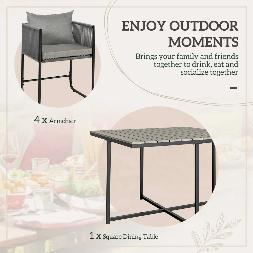 OUTSUNNY Rattan Dining Set, Rattan Cube Dining Sets w/ Space-saving Design in Grey 4