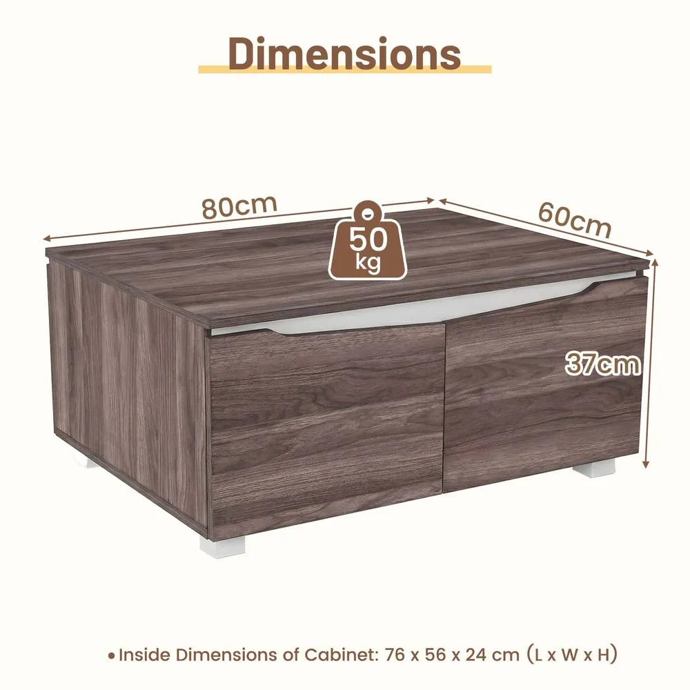 Costway Farmhouse Coffee Table Rustic Accent Cocktail Table with Storage in Brown 2