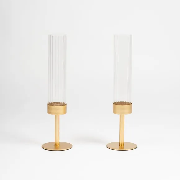 Set of 2 Gold Glass Candle Holders 2