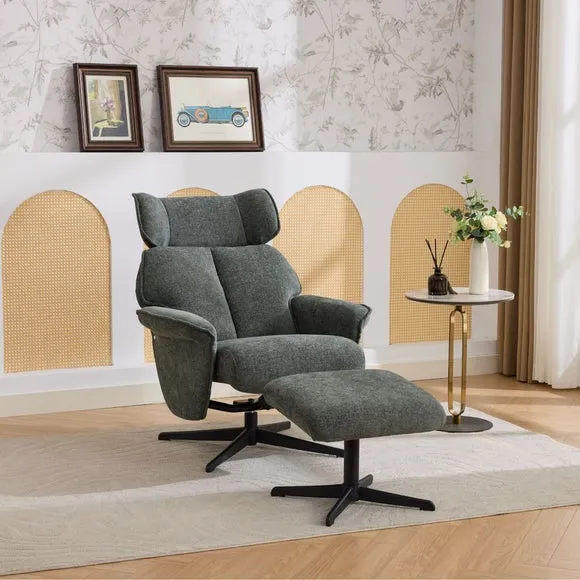 Gretna Chenille Swivel Chair with Footstool 2