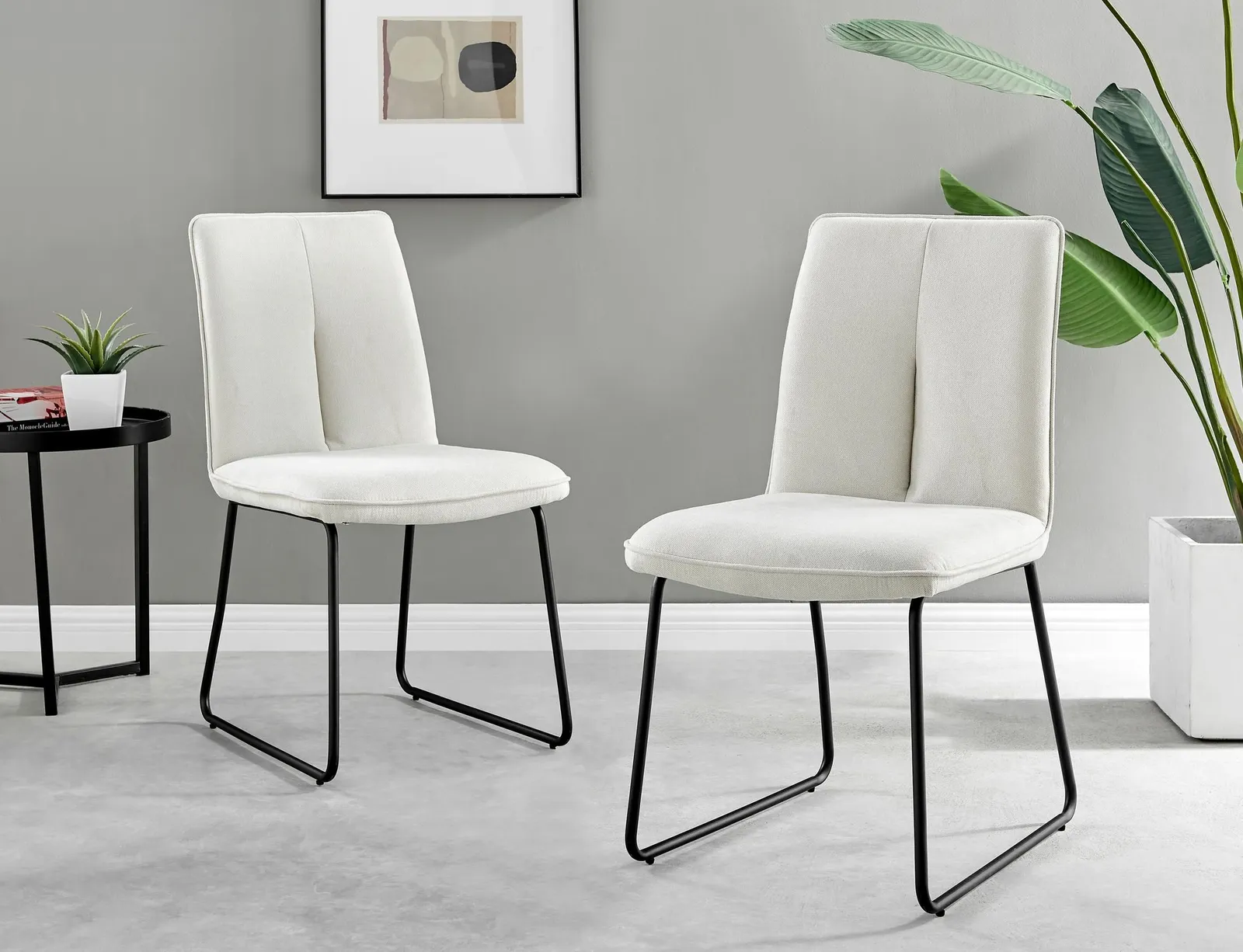 FurnitureboxUK Set of 2 Modern Chic Deep Padded Soft & Durable Stitched Fabric & Black Powder Coated Metal Leg Dining Chairs in Cream 3