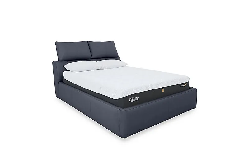 Tyrell Leather Manual Ottoman Bed Frame - Super King - BV Ocean Blue