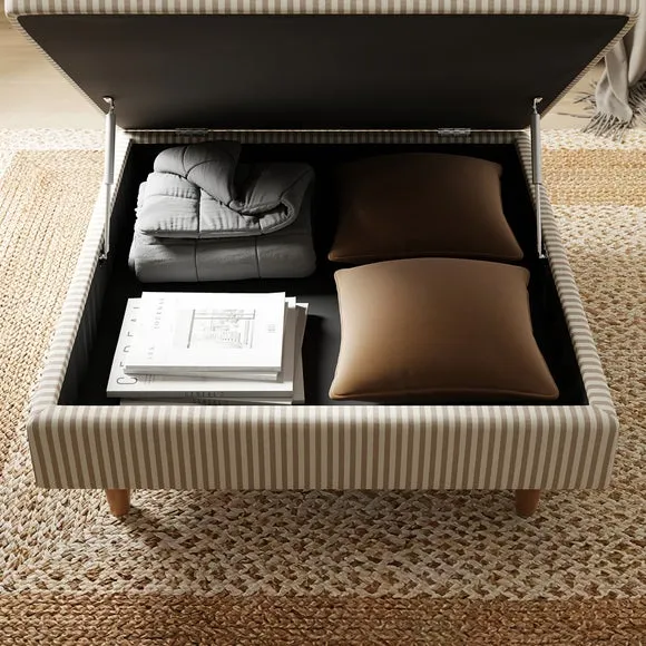 Zoe Pinstripe Fabric Square Storage Footstool 3