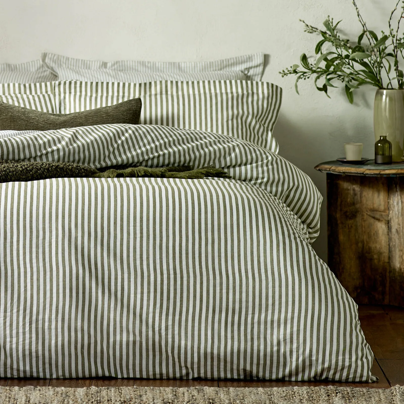 Yard Hebden Striped 100% Cotton Pillowcase Pair in Olive 3