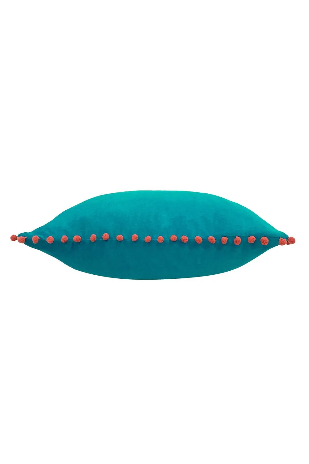 Paoletti Velvet Pom Pom Trimmed Cushion in Teal 2