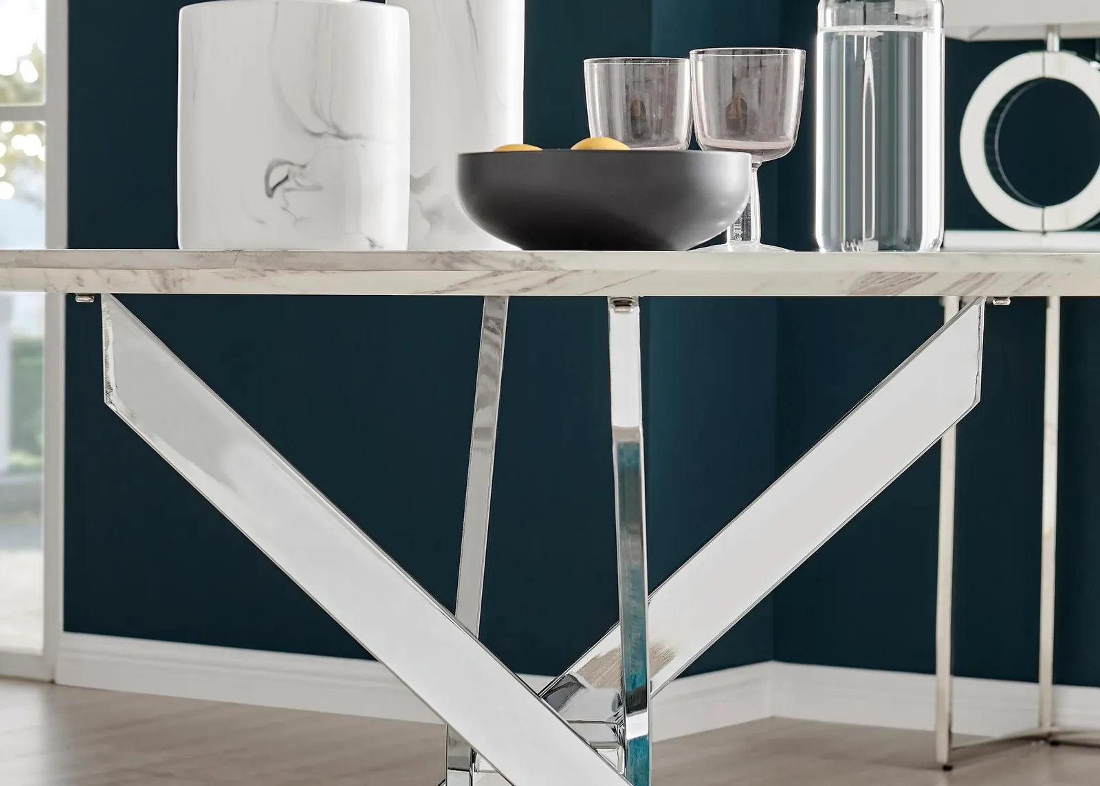 FurnitureboxUK Novara 120cm Round 6-Seater Dining Table With Silver Chrome Legs in Off-White 5