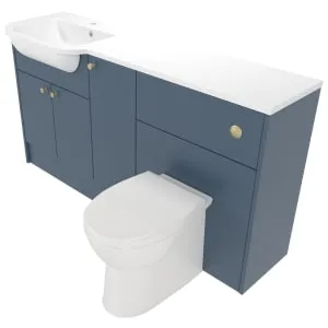 Deccado Benham Juniper Blue Left Hand 1500mm Fitted Vanity & Toilet Pan Unit Combination with Left Hand Basin
