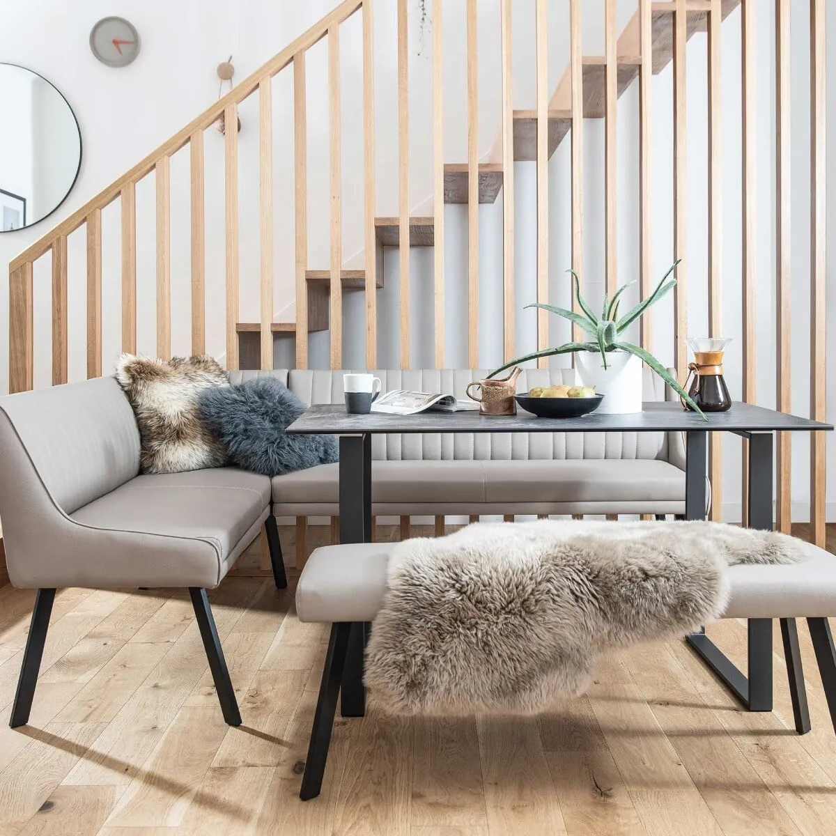 Belize Right Hand Corner Dining Set, Neutral Ceramic | Barker & Stonehouse