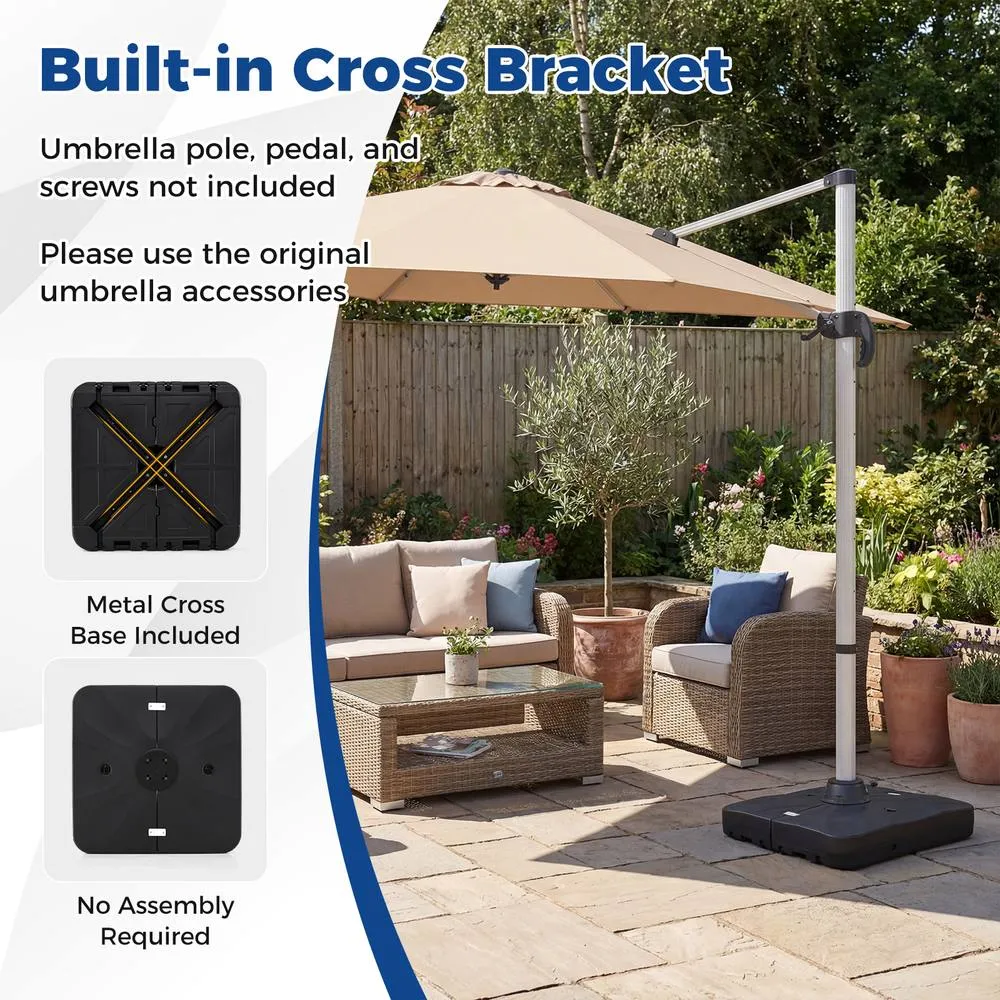 Costway 210KG Cantilever Umbrella Base Water Sand Fillable Umbrella Stand in Black 3