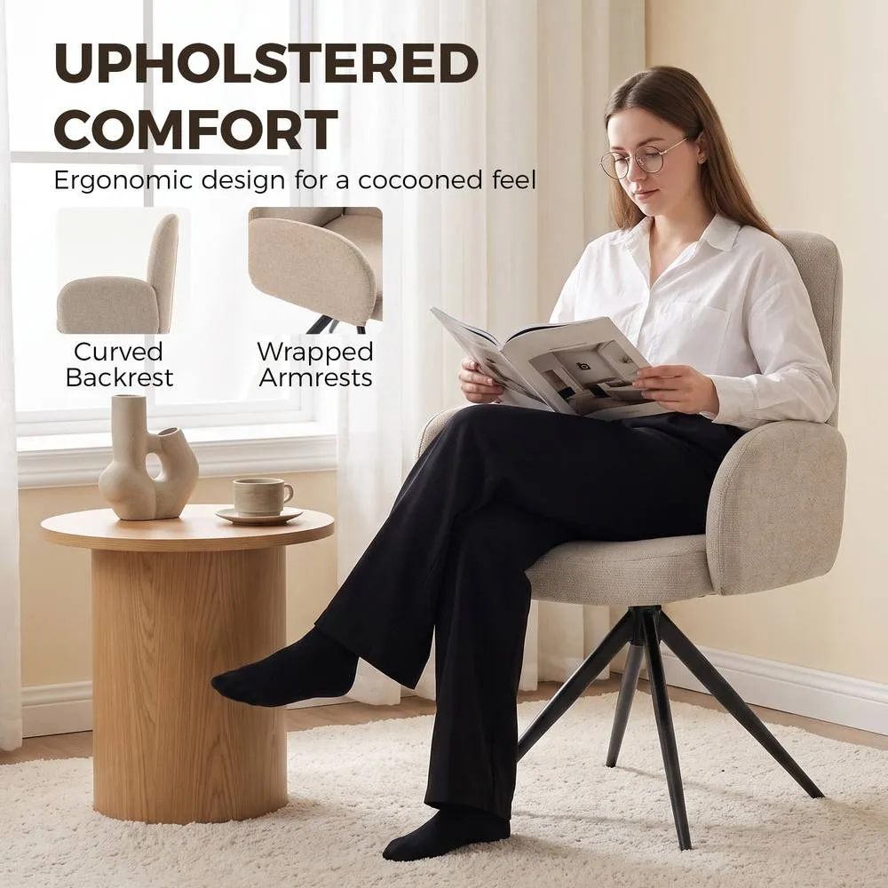 HOMCOM Swivel Accent Chair with Curved Backrest, Upholstered, Light Brown 5