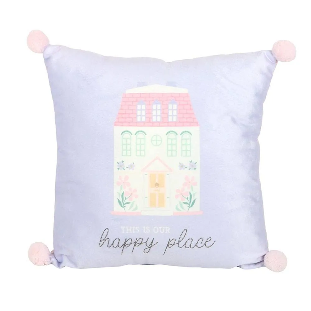 Something Different This Is Our Happy Place Square Filled Cushion in Pale Lilac