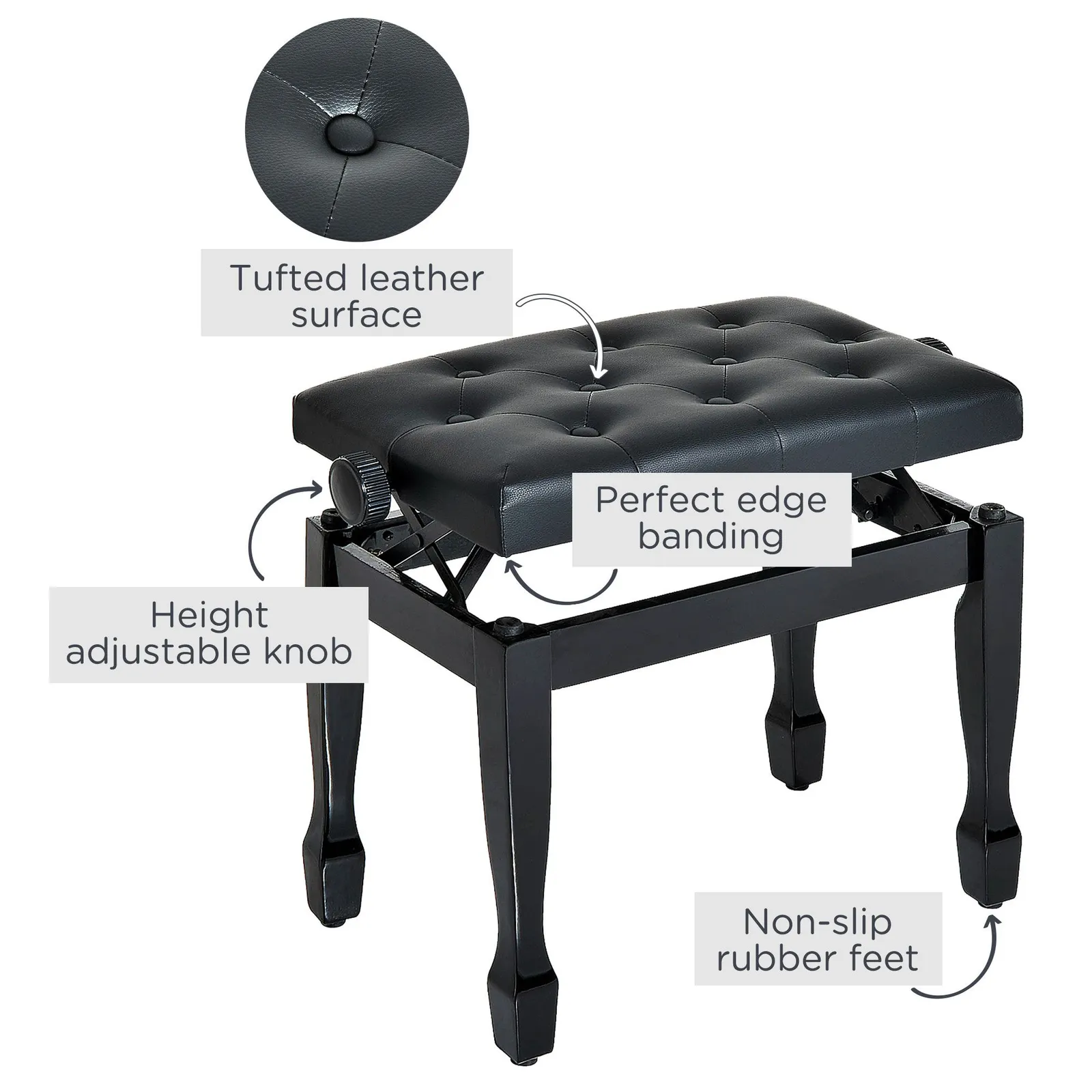 HOMCOM Classic Digital Keyboard Piano Bench Padded Seat Stool Solid Wooden in Black 5