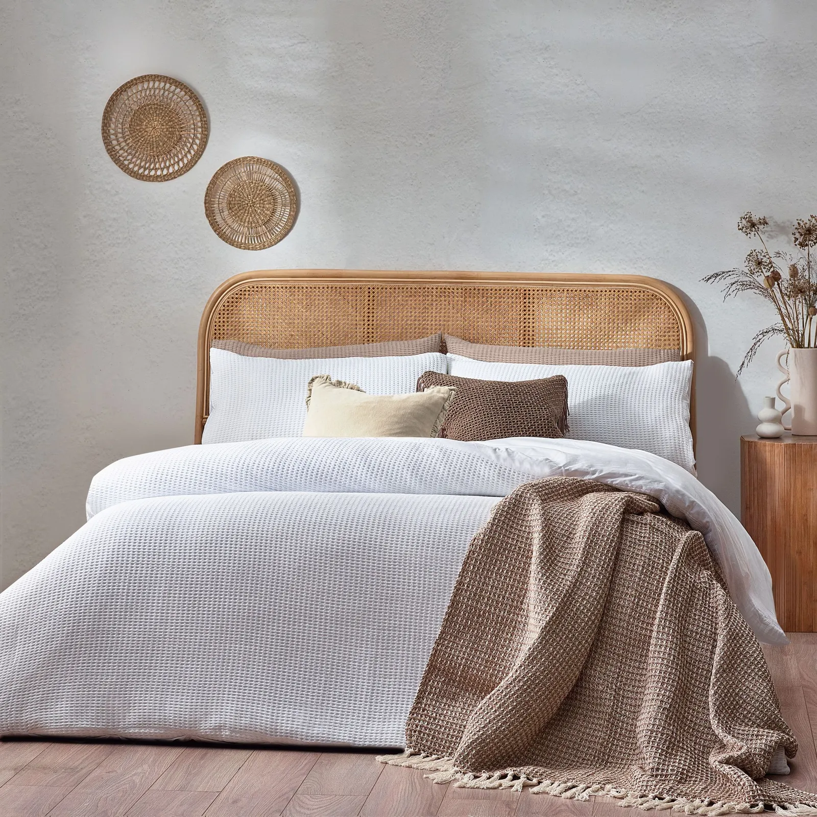 Yard Chunky Waffle 100% Cotton Duvet Cover Set in White