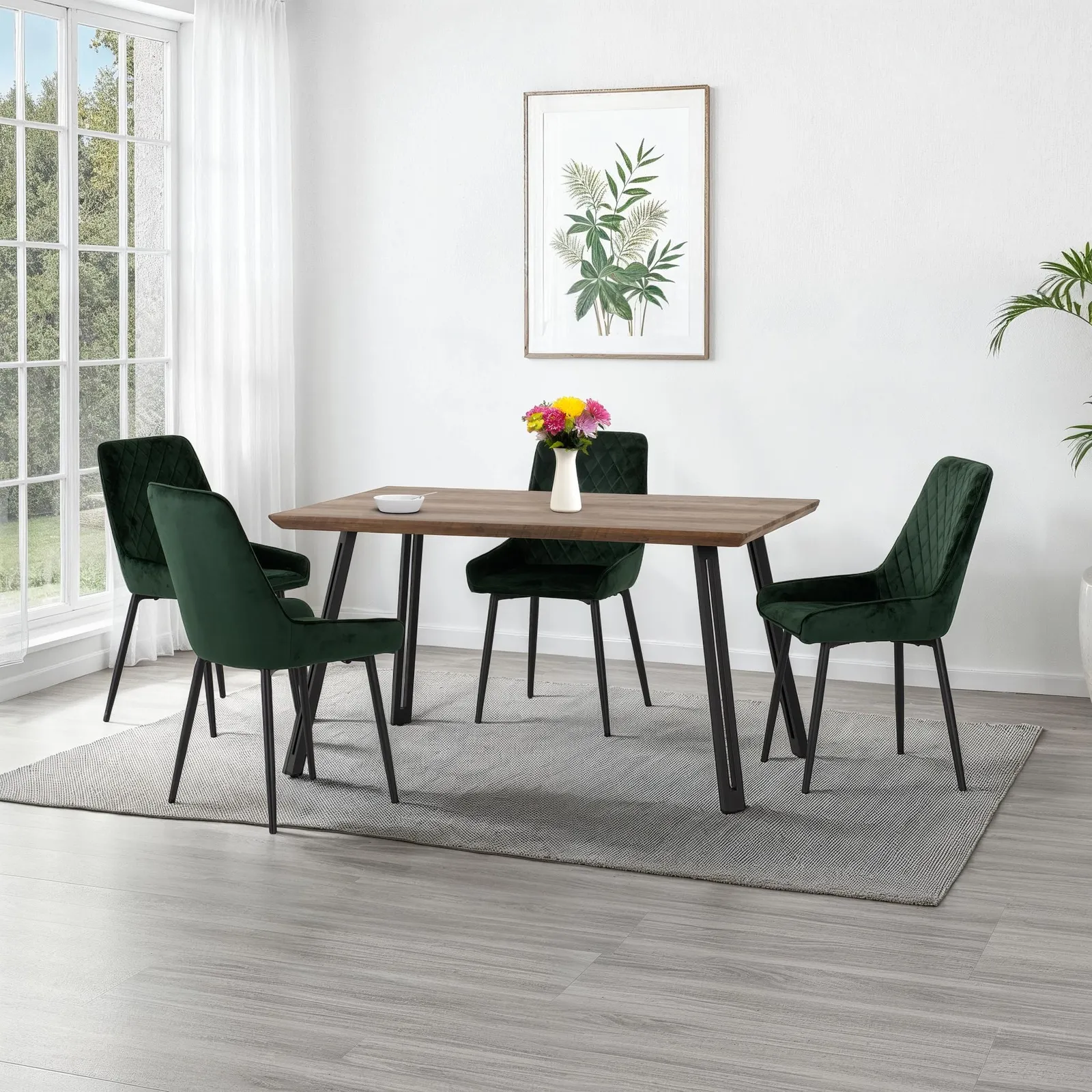 Seconique Quebec Straight Edge Dining Set with Avery Chairs in Green 1