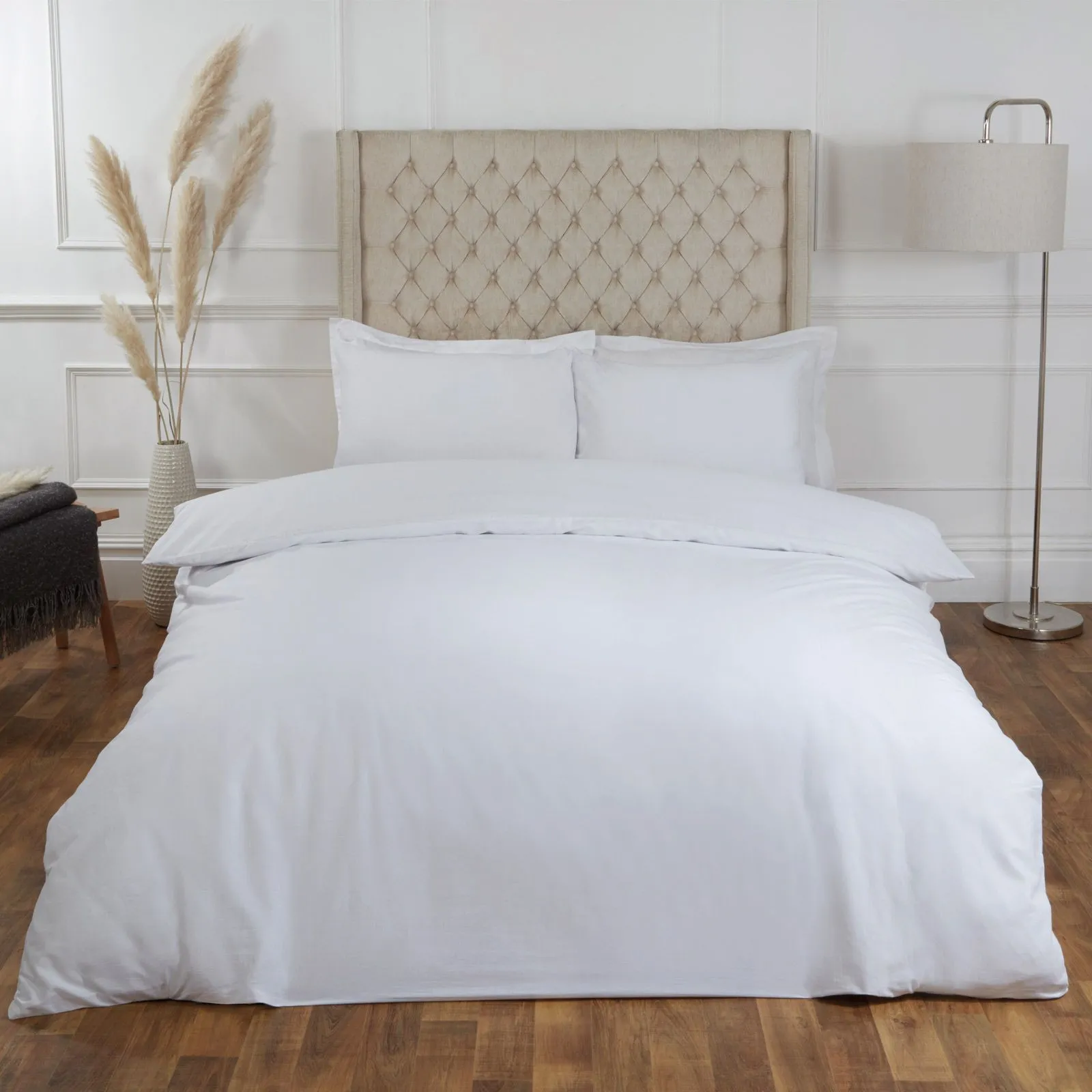 OHS 100% Cotton Duvet Cover with Pillow Case Bedding Set in White