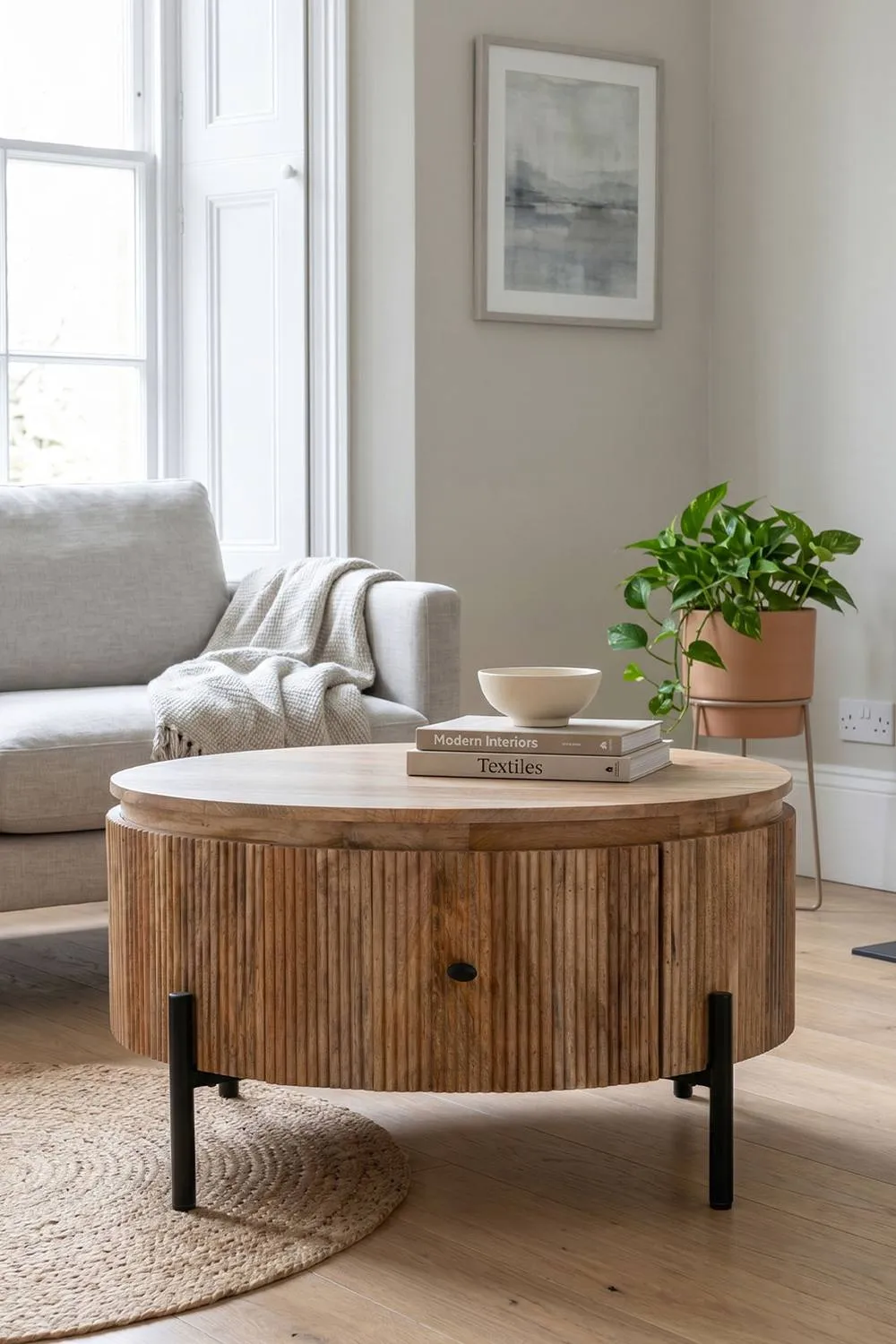 IH Design Allestree Natural Solid Wooden Coffee Table With Metal Legs