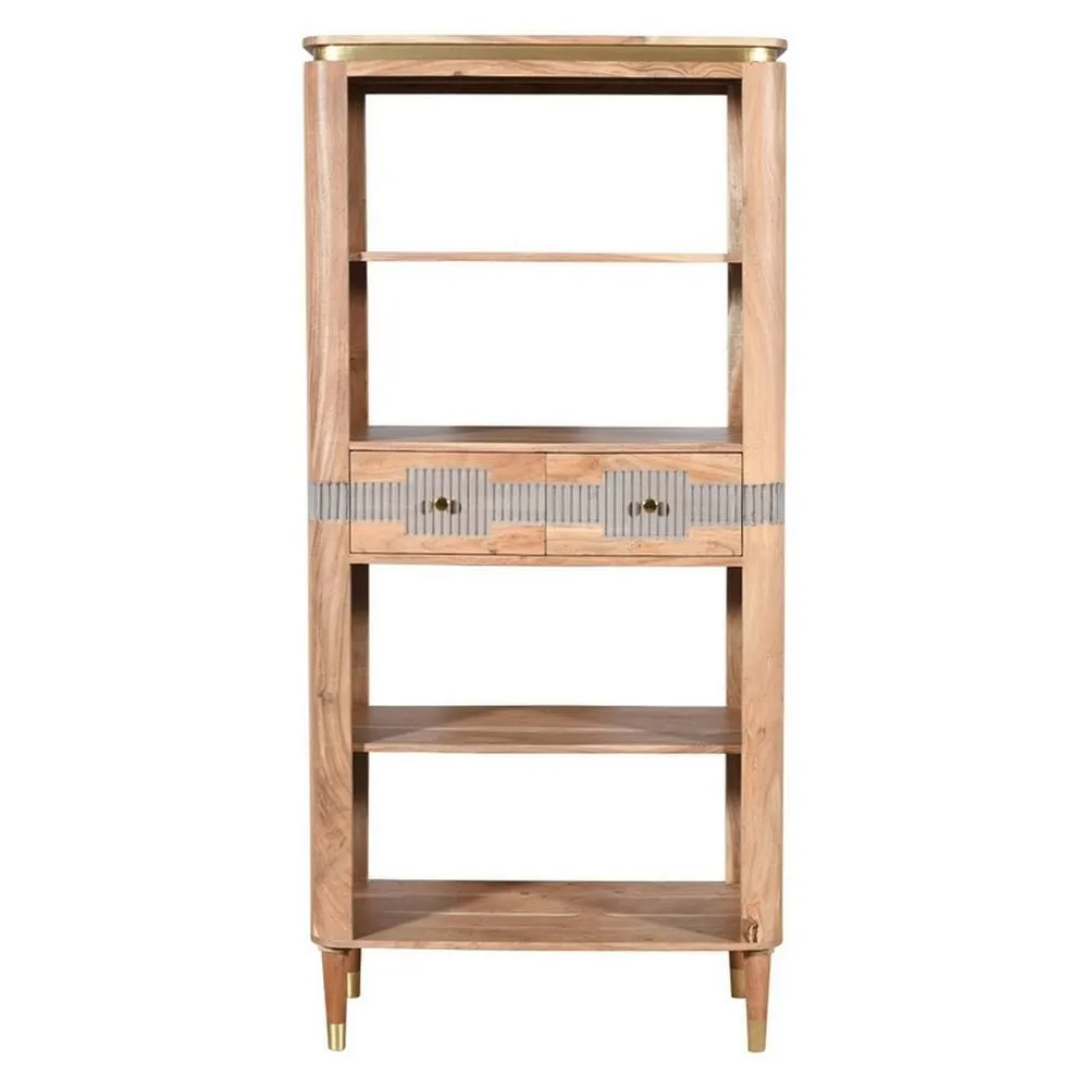 Indian Hub Wilton 2 Drawers Open Bookcase - Acacia Wood - L40 x W85 x H180 cm in Brown