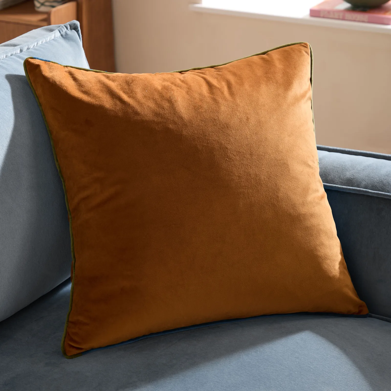 Furn Meridian Velvet Piped Cushion in Tan