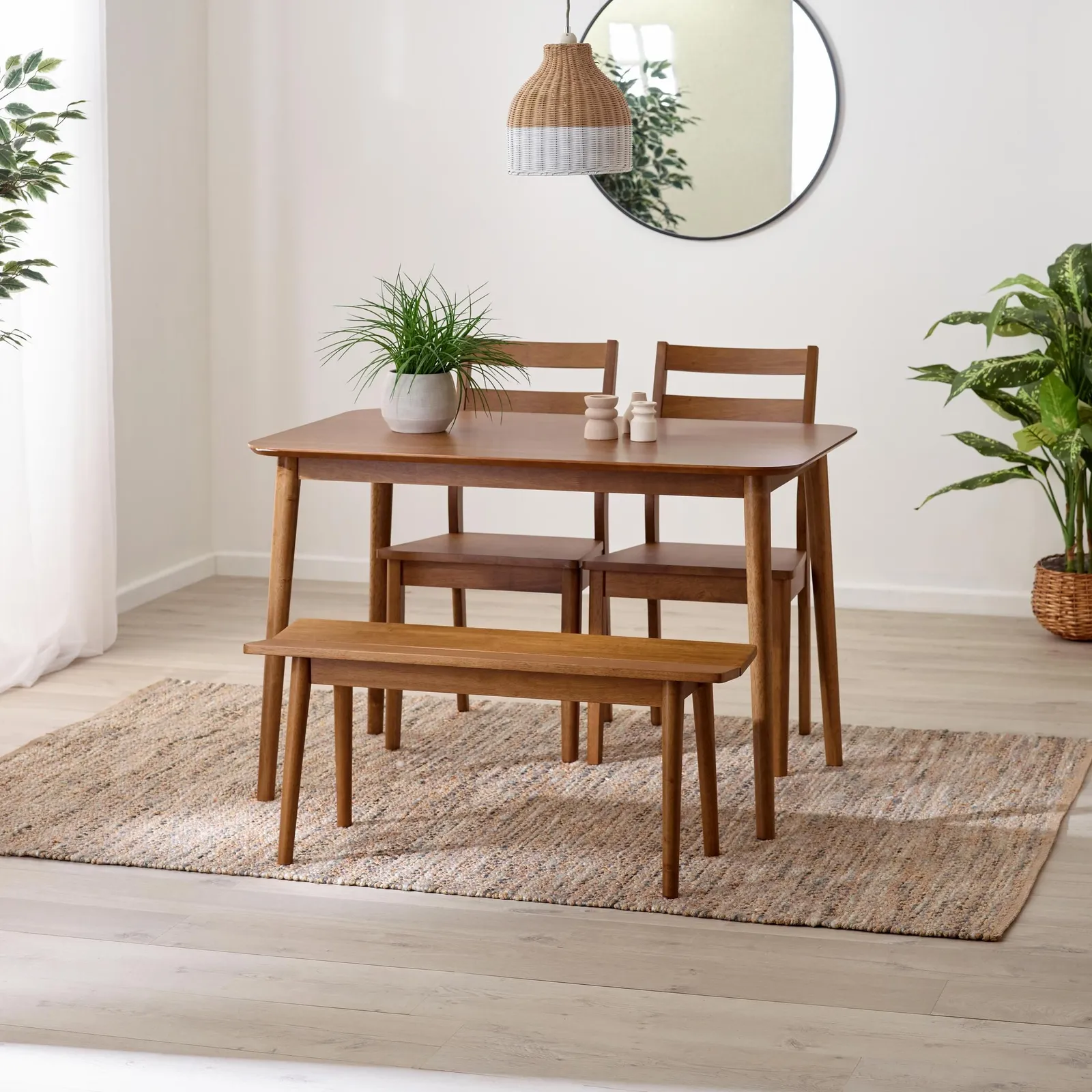 FurnitureboxUK Lynton Small Wooden Dining Table with 2 Chairs & Bench in Walnut