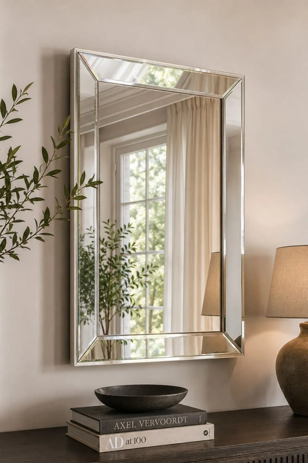 Yearn Mirrors Bevelled Tray Rectangle Mirror 102x74cm in Metallic Silver