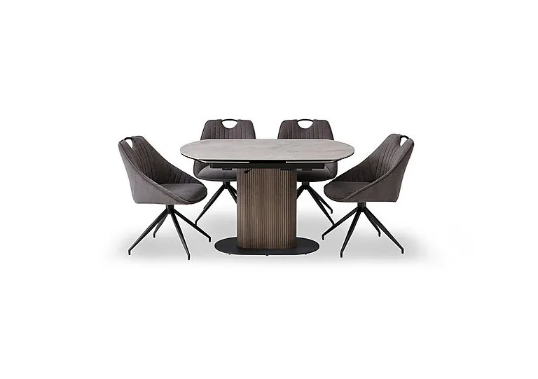 Petra Swivel Extending Dining Table and 4 Swivel Chairs - Dark Grey