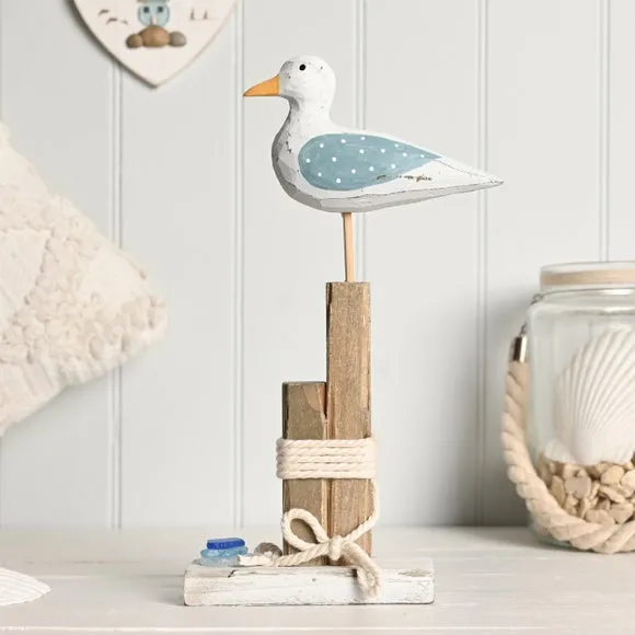 Love Life By The Sea Driftwood & Sea Glass Seagull on a Post Ornament