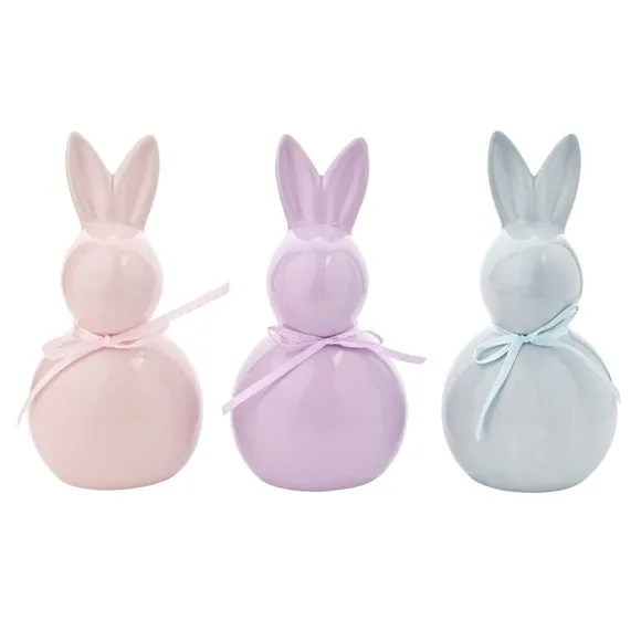 Eggs-traordinary Gift Co. Set of 3 Ceramic Pastel Bunny Ornaments 5