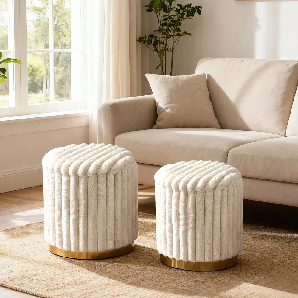 Costway Modern Ottoman Set of 2 Vanity Stool Footrest w/ Detachable Lids in Cream 4