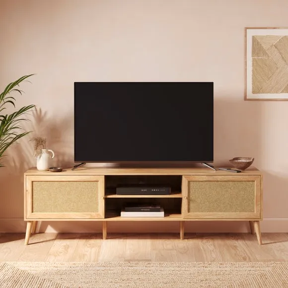 Jordyn Extra Wide TV Unit for TVs up to 80", Mango Wood Effect