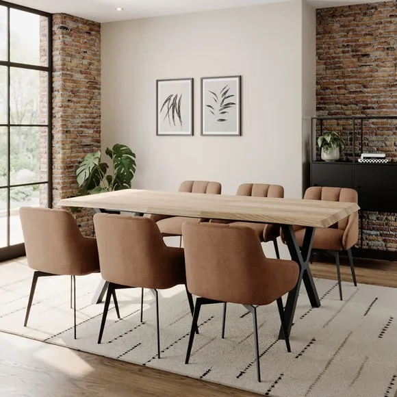 Ezra II 4-6 Seater Extending Light Wood Dining Table with 4 Jase Brown Faux Leather Dining Chairs