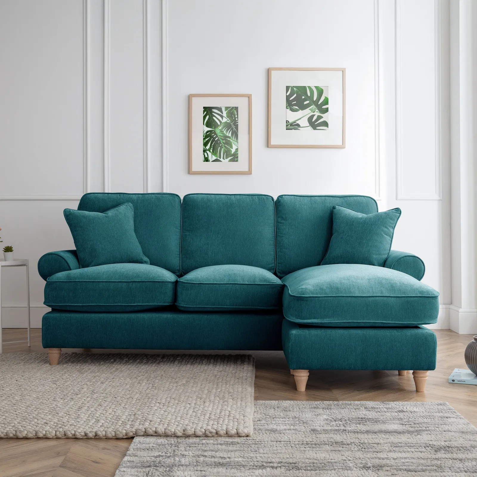 The Great Sofa Company Ezra Right Hand Velvet Chaise Sofa - Scroll Arm in Emerald 1