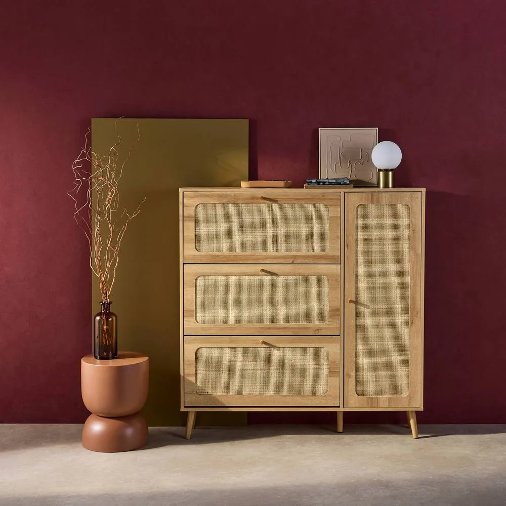 sweeek Canework shoe cabinet with 3 drawers in Beige