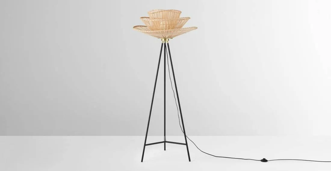 Weaver Floor Lamp, Natural Bamboo