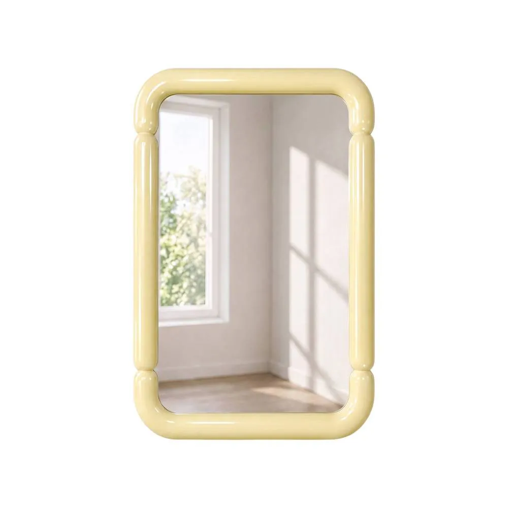 sweeek Rectangular mirror with wood decor 106cm in Yellow 1