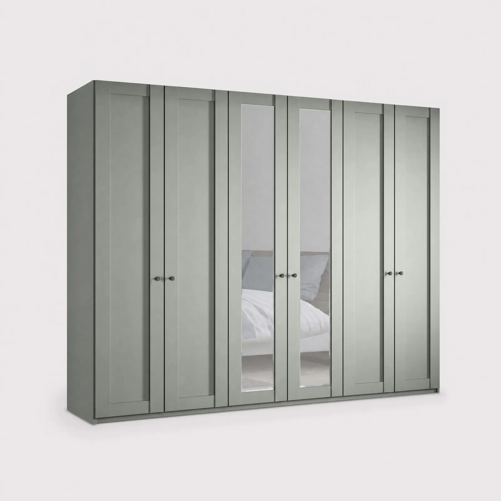 Varese 6 Dr Hinged Wardrobe W300Cm 2 Centre Mirror Dr, Green | Barker & Stonehouse