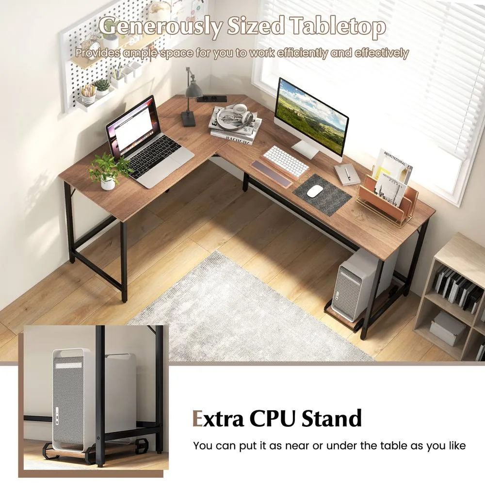 Costway L Shaped Home Office Desk Computer Corner Desk Gaming Table with CPU Stand in Natural 6
