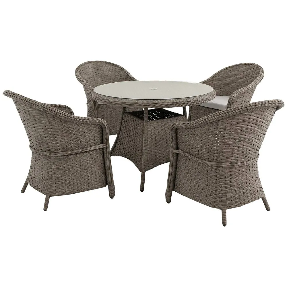 OUTSUNNY 5 Pieces Outdoor Patio PE Rattan Dining Set with Umbrella Hole & Cushions in Grey 2