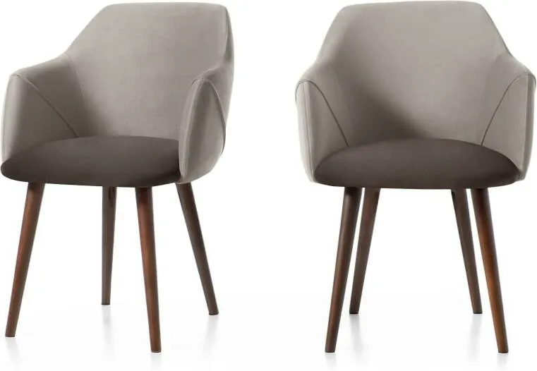 Set of 2 Lule Carver Dining Chairs, Light and Dark Grey Velvet