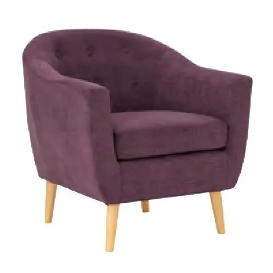 Morrill Woven Fabric Accent Chair In Plum With Oak Legs