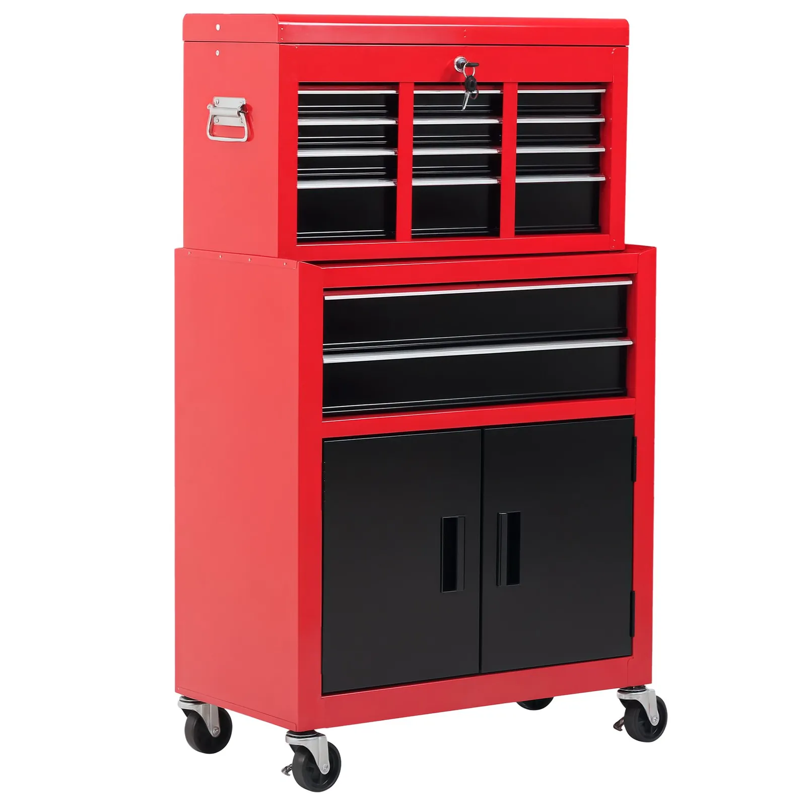 HOMCOM Portable Toolbox Tool Top Chest Box Rollcab Roll Cab Cabinet in Red 2