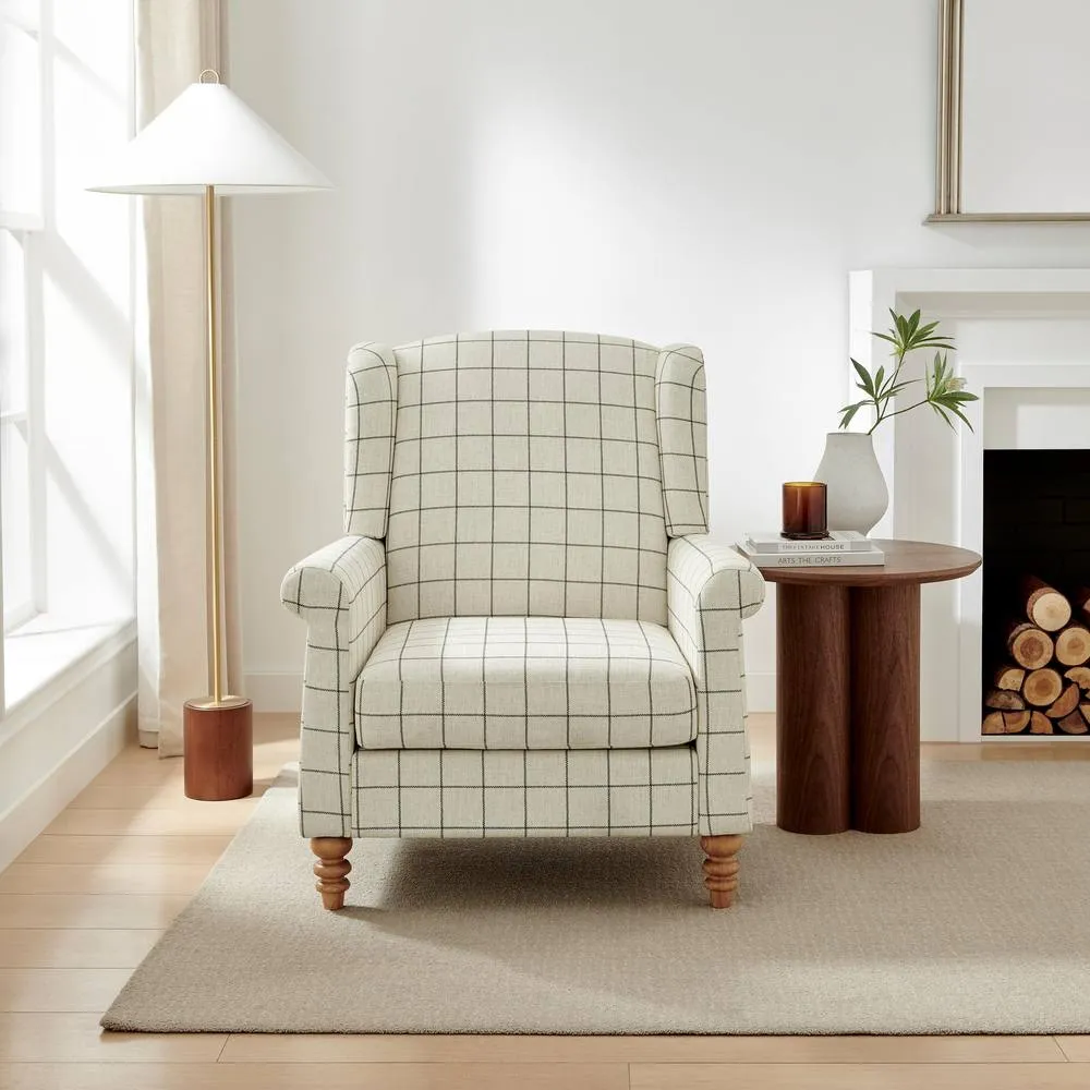 FurnitureboxUK Maisette Cream Check Fabric Wingback Accent Armchair 4