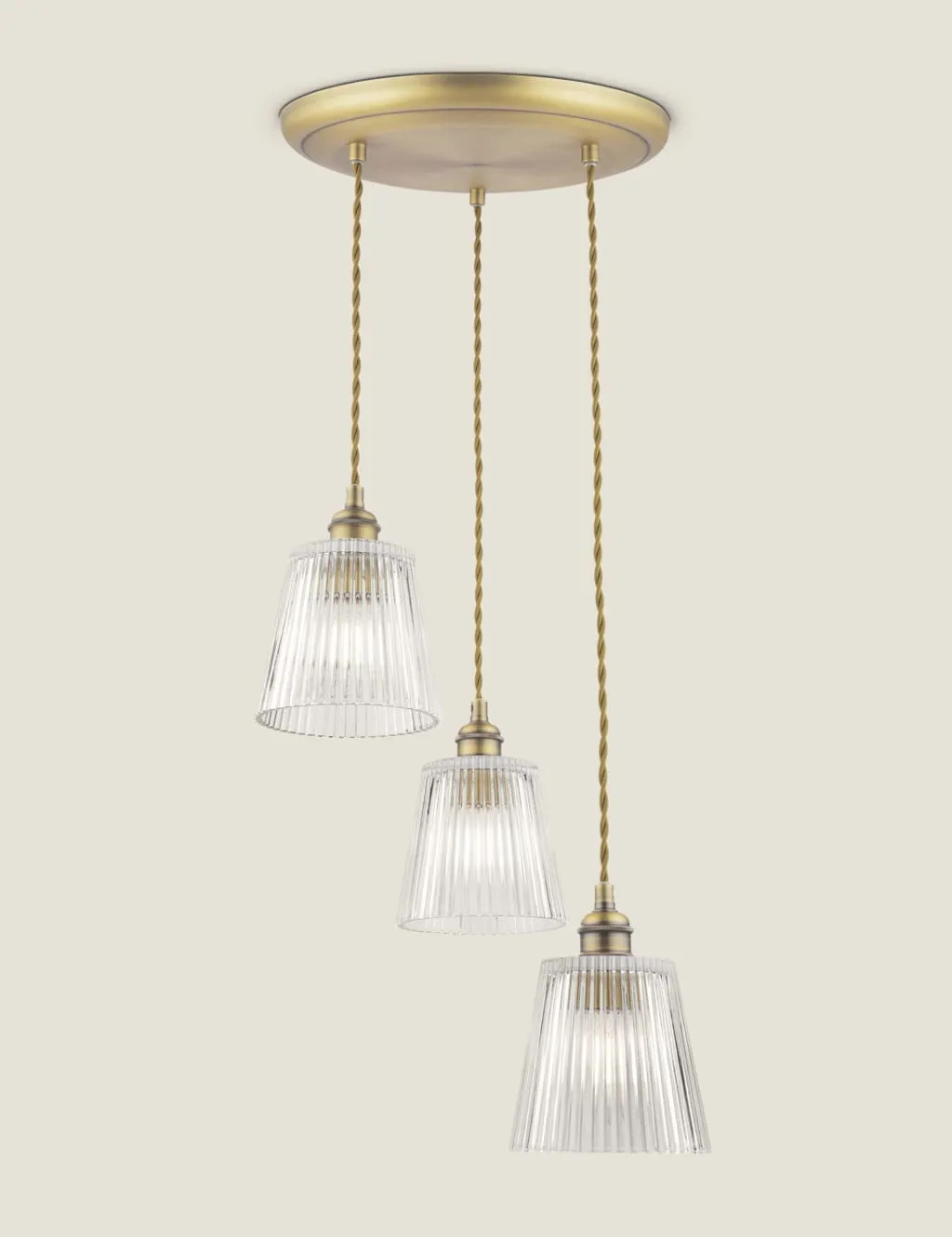 Laura Ashley Callaghan Glass 3 Light Pendant Antique Brass