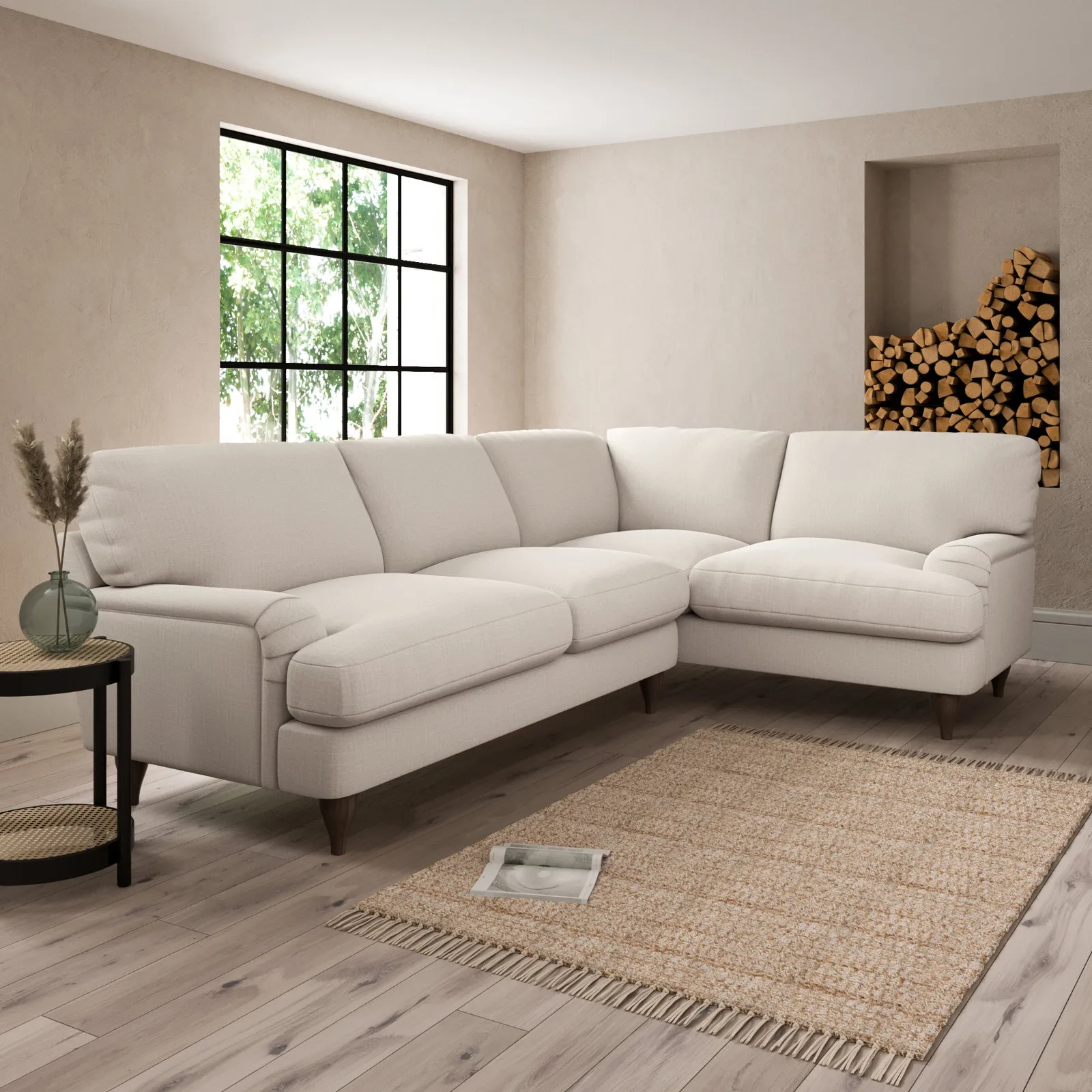 Darwin Slub Cotton Blend Right Hand Corner Sofa Slub Cotton Sandstone