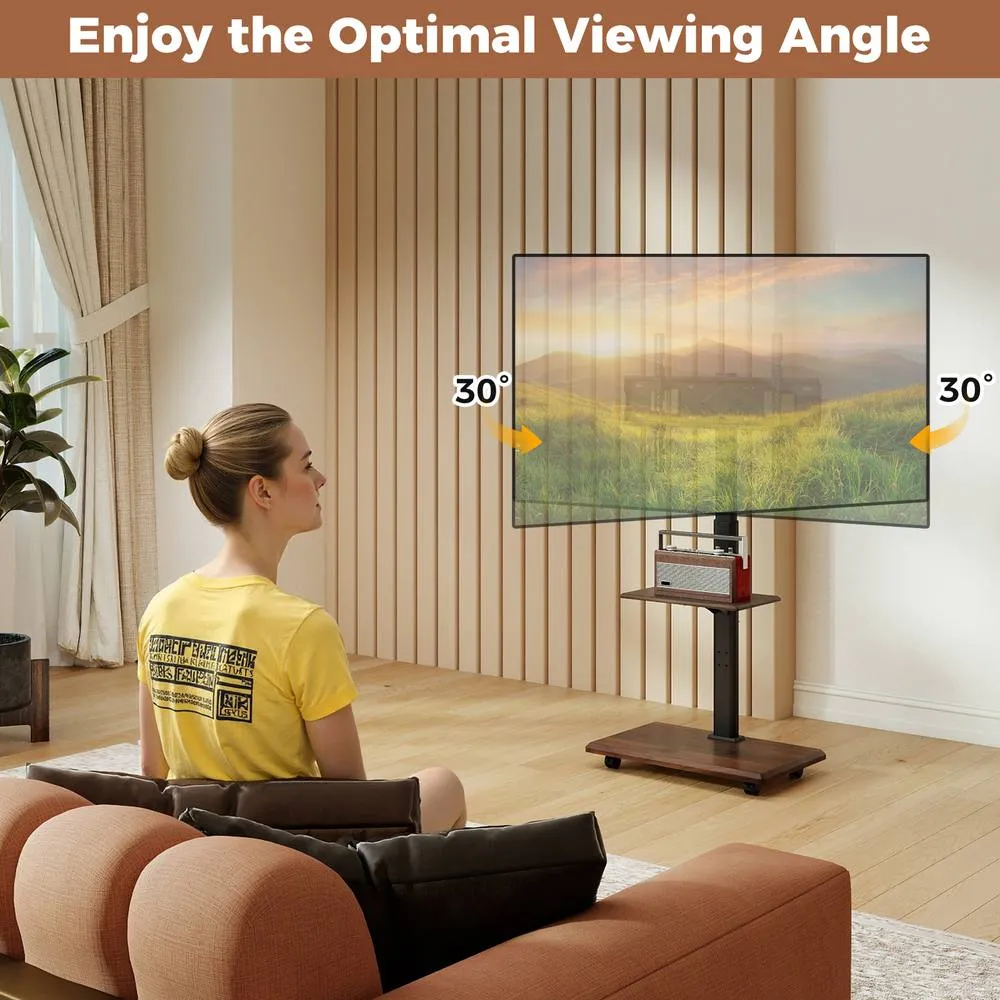 Costway Rolling TV Stand Mobile TV Cart for 32"-75" TVs W/Shelf&30° Tilt Mount in Black 5