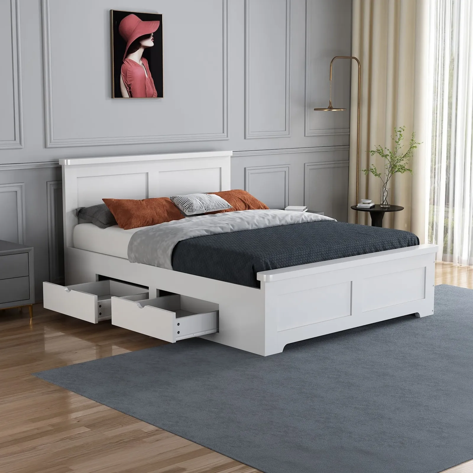 Conway - King-Size - Storage Bed with 4 Drawers - White - Wooden - 5ft - Happy Beds
